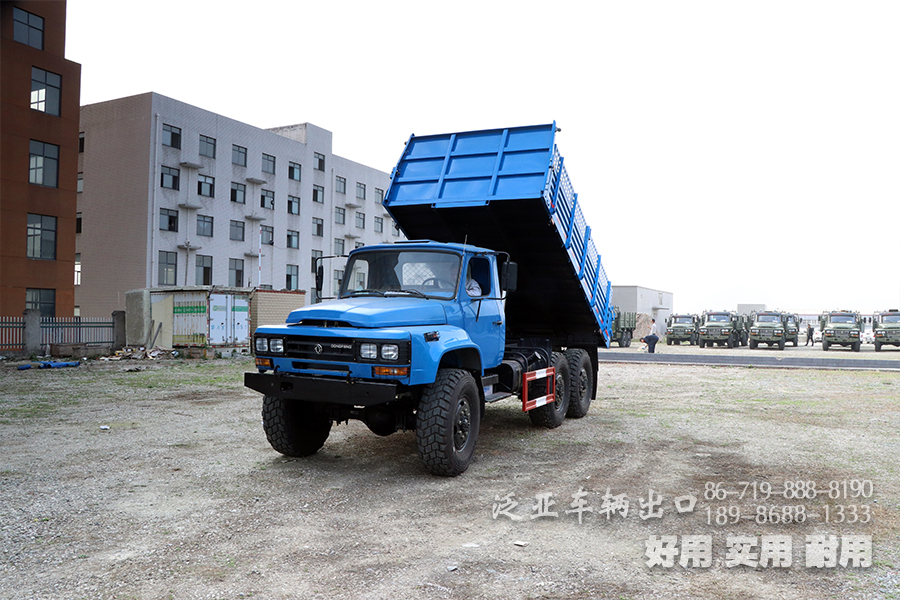 六驱EQ2100东风蓝长头5吨柴油自卸汽车_6*6卸货功能公路运输车_东风出口车专供