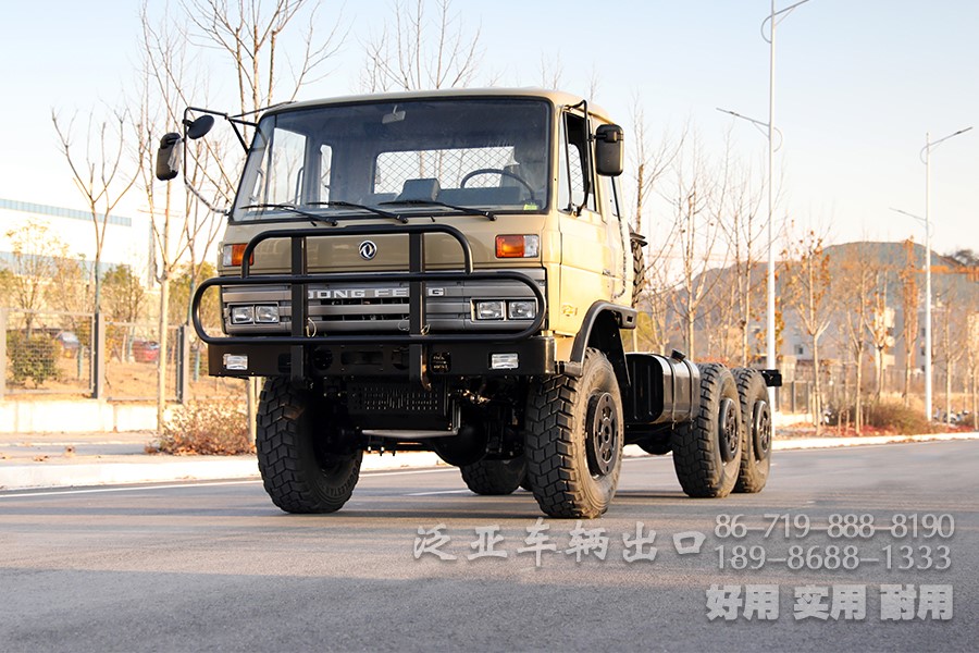 东风六驱舵灰色越野卡车底盘_东风6x6越野专用车底盘、东风排半驾驶室越野载货车底盘